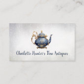 Antiek winkel,  theepot, goud en blauw visitekaartje (Voorkant)