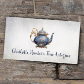 Antiek winkel,  theepot, goud en blauw visitekaartje