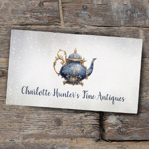 Antiek winkel, theepot, goud en blauw visitekaartje