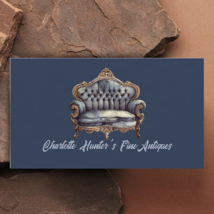 Antiek winkel, vintage oude bank, goud en blauw visitekaartje