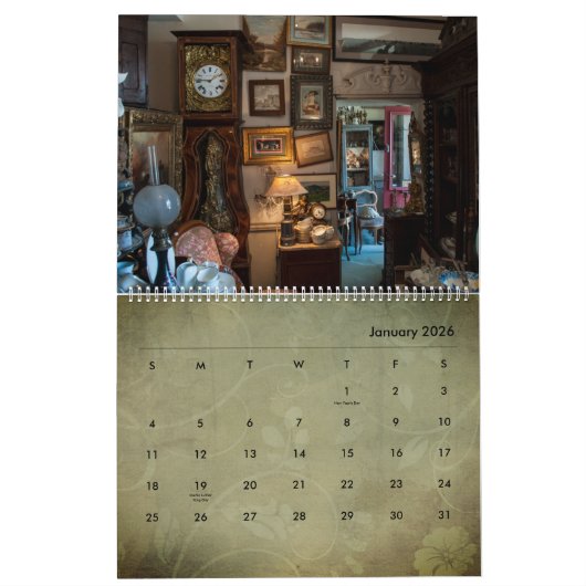 Antiek winkelmarkten en  vinnen  kalender (Jan 2026)