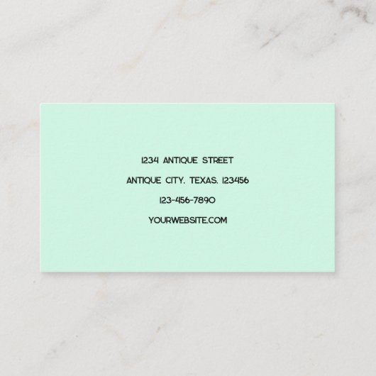 Antiek winkeltje Blauwgroen Rustic Land Jugs Visitekaartje (Achterkant)