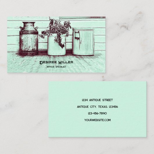  Antiek winkeltje Blauwgroen Rustic Land Jugs Visitekaartje (Voorkant / Achterkant)