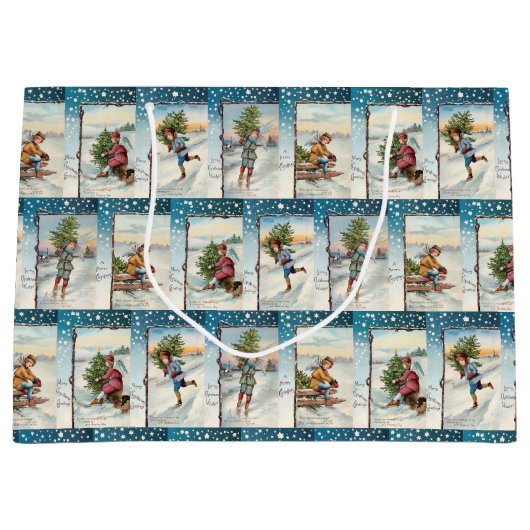 Antiek Winterengelen in Sneeuwcollage Groot Cadeauzakje (Voorkant)