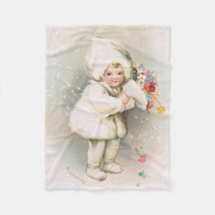 Antiek wintersneeuw en -Baby op vloeren Fleece Deken