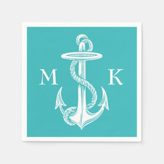  Antiek wit anker turquoise achtergrond Servetten (Voorkant)