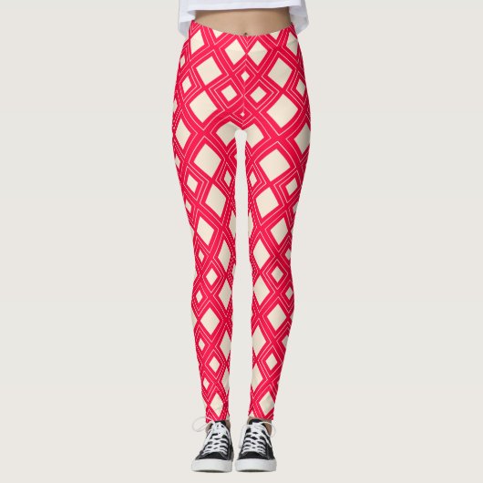 Antiek wit en Amerikaanse roze diamant abstract Leggings (Voorkant)