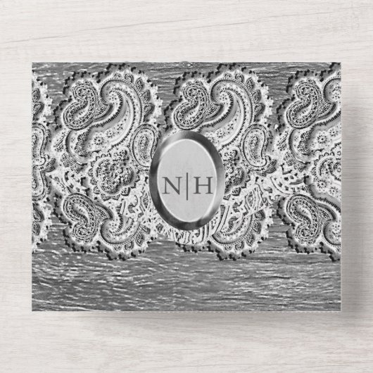 Antiek wit gelaat grijs hout, zilver huwelijk all in one uitnodiging (Achterkant)