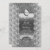 Antiek wit gelaat grijs hout, zilver huwelijk kaart (Voorkant / Achterkant)