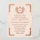 Antiek wit handgetekend wapen monogram folie uitnodiging (Voorkant)