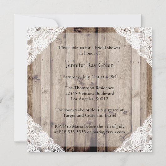 Antiek Wit Kant Bruids Douche Uitnodiging (Achterkant)