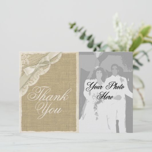 Antiek wit kant land dank u bedankkaart (Staand voorkant)