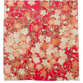 Antiek Wit Rood Japans Kimono Bloembloem Douchegordijn (Voorkant)
