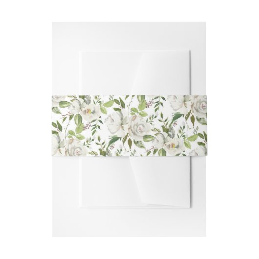Antiek Wit Rose Invitation Belly Band Uitnodigingen Wikkel (Voorkant Voorbeeld)