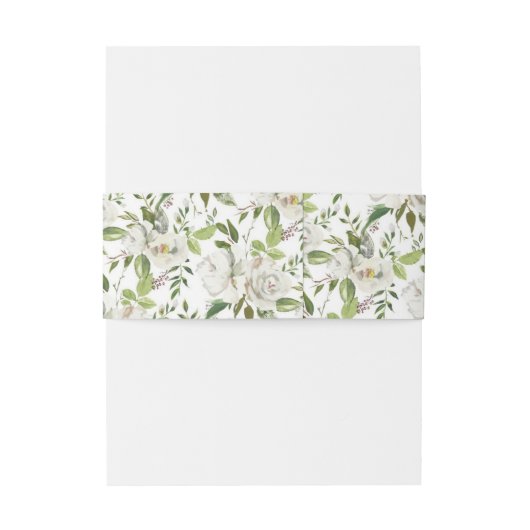 Antiek Wit Rose Invitation Belly Band Uitnodigingen Wikkel (Achterkant Voorbeeld)