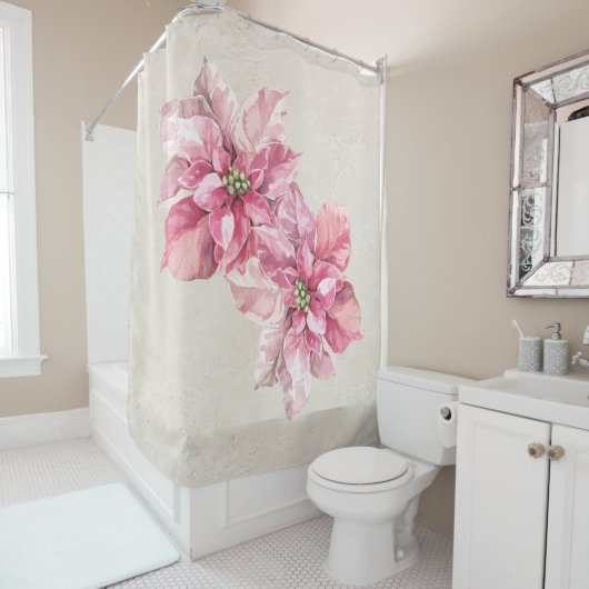 Antiek Wit Roze Poinsettias Douchegordijn (In situ)