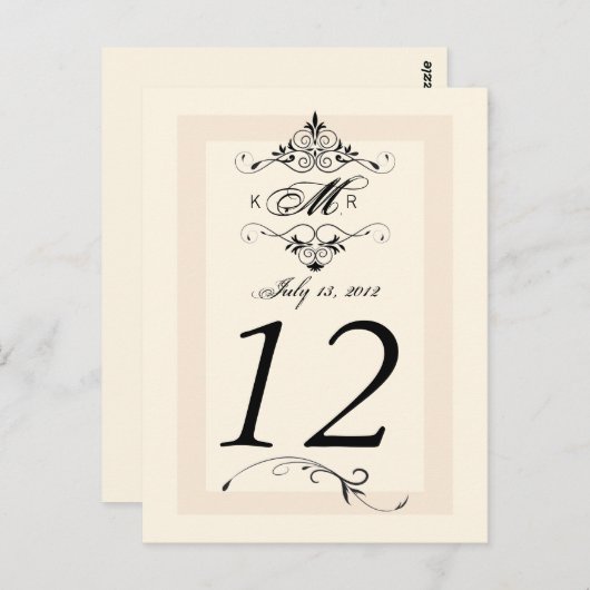 Antiek Wit Zwart Trouwtafel Nummer Kaart (Voorkant / Achterkant)