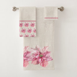 Antiek Witte Achtergrond Roze Poinsettia Bad Handdoek