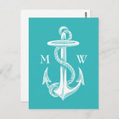  Antiek Witte Anchor Turquoise Achtergrond Briefkaart (Voorkant / Achterkant)