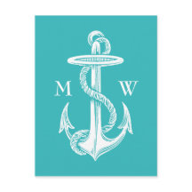  Antiek Witte Anchor Turquoise Achtergrond