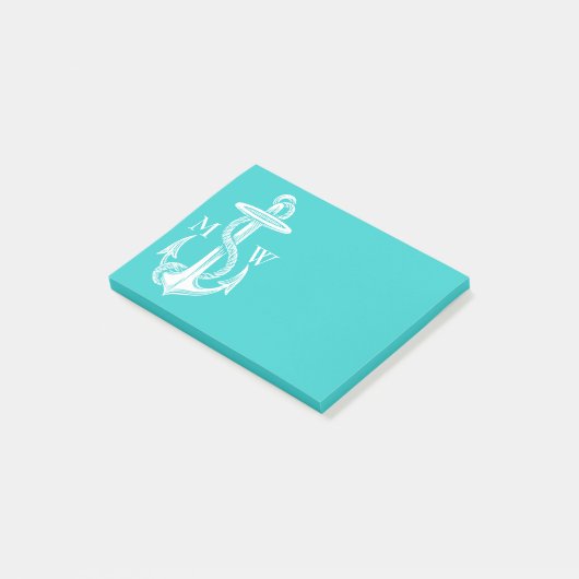  Antiek Witte Anchor Turquoise Achtergrond Post-it® Notes (Schuin)
