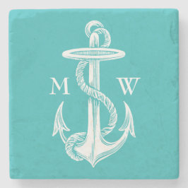  Antiek Witte Anchor Turquoise Achtergrond Stenen Onderzetter