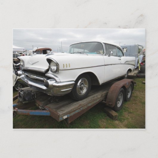 Antiek witte auto briefkaart (Voorkant)