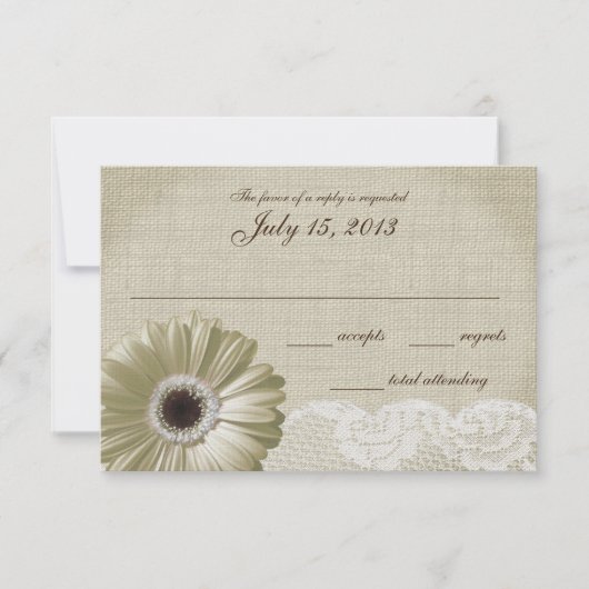 Antiek Witte Daisy en Lace Wedding Response Kaart (Voorkant)