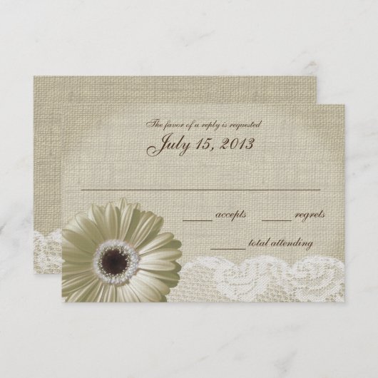 Antiek Witte Daisy en Lace Wedding Response Kaart (Voorkant / Achterkant)