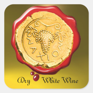 ANTIEK WITTE DRUIVENWIJN ROOD WAX SEAL VIERKANTE STICKER