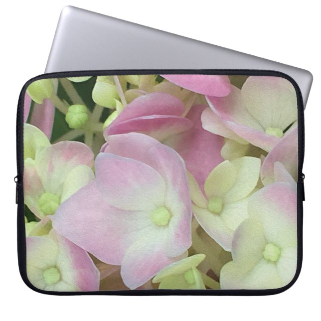 Antiek witte en droge roze hydrangea Petals Laptop Sleeve (Voorkant)