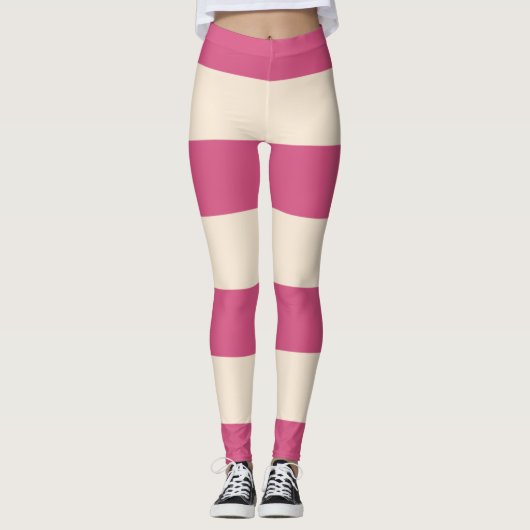 Antiek witte en mystieke roze strepen leggings (Voorkant)