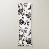 Antiek-witte en zwarte botanische Floral Toile Lichaamskussen (Voorkant Verticaal)