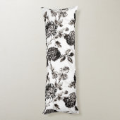 Antiek-witte en zwarte botanische Floral Toile Lichaamskussen (Achterkant (Verticaal))