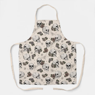 Antiek Witte Gotische Schedels en Rozen Bloemen Schort