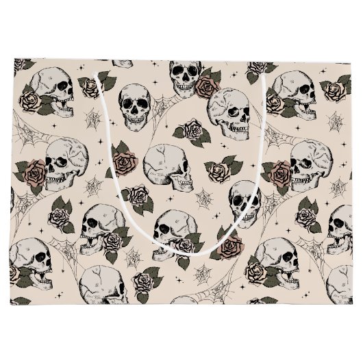 Antiek witte gotische schedels en Rozen Halloween Groot Cadeauzakje (Achterkant)