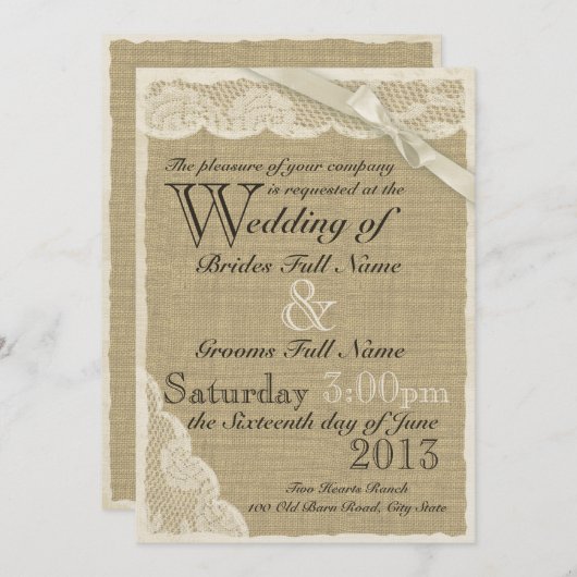 Antiek witte kant land bruiloft kaart (Voorkant / Achterkant)