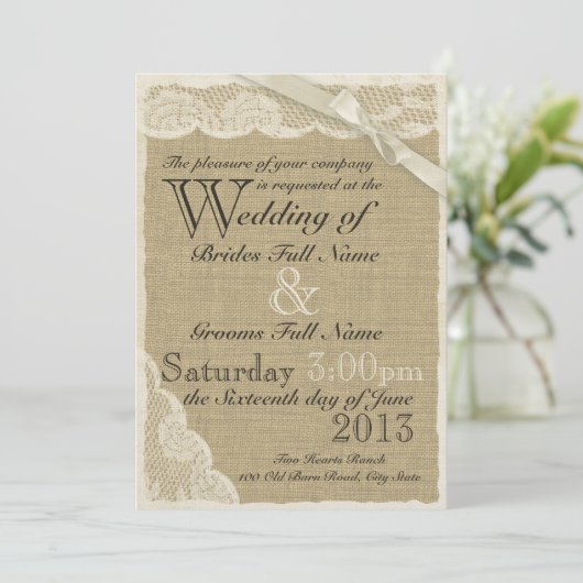 Antiek witte kant land bruiloft kaart (Staand voorkant)