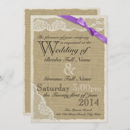 Antiek witte kant land bruiloft kaart (Voorkant / Achterkant)