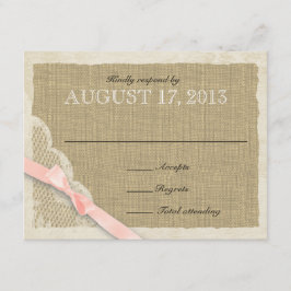 Antiek witte kanten land reactie blush RSVP kaartje