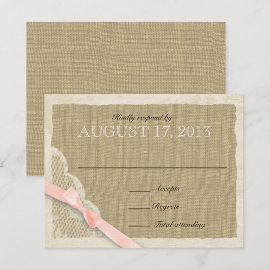 Antiek witte kanten land reactie blush RSVP kaartje (Voorkant / Achterkant)