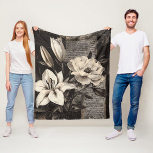 Antiek Witte Lelie Gotische Botanische Fleece Deken