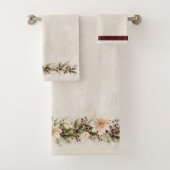 Antiek witte poinsettia met kerstgroen bad handdoek (Insitu)