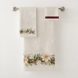 Antiek witte poinsettia met kerstgroen bad handdoek