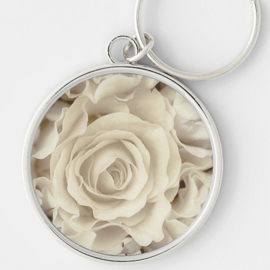 Antiek witte rozen, ijsgroene satin, sjabloon sleutelhanger (Voorkant)
