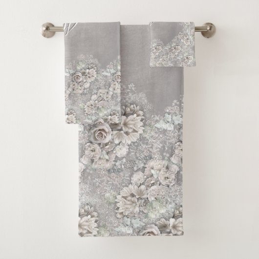 Antiek witte rozen met (of zonder) uw Initiaal Bad Handdoek (Insitu)