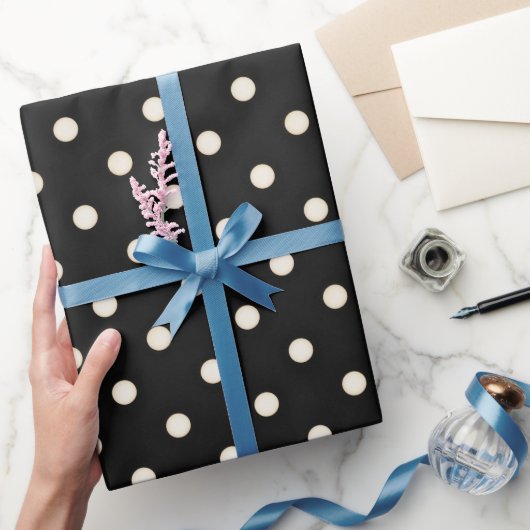 Antiek Witte Stippen op Zwart Cadeaupapier (Geschenken)