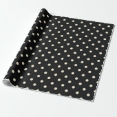 Antiek Witte Stippen op Zwart Cadeaupapier (Uitgerold)