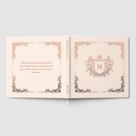 Antiek Witte Vintage Wapenschild Monogram Bruiloft Gastenboek