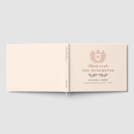 Antiek Witte Vintage Wapenschild Monogram Bruiloft Gastenboek